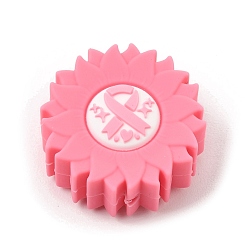 Flower Breast Cancer Awareness Pink Ribbon Theme Silicone Beads, Focal Beads, Sunflower, 26x26x10mm, Hole: 2.8mm