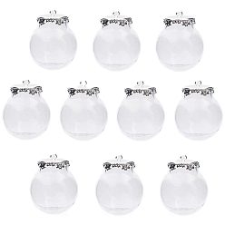 Argent Pendentifs en verre, ronde, argenterie, 25mm, 10 pièces / kit