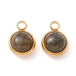 Лабрадорита Природные лабрадоритные прелести, с ионным покрытием (ip) 304 выводы из нержавеющей стали, полукруглый, реальный 18 k позолоченный, 13.5x10x7.5 мм, отверстие : 2.5 мм