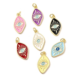 (52) Непрозрачная лаванда Латунные эмалевые подвески от сглаза, Очарование лошадиных глаз, без свинца и без кадмия, долговечный, стойки покрытие, реальный 18 k позолоченный, разноцветные, 22.5x13x2 мм, отверстие : 3.4 мм