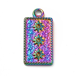 Rainbow Color Ion Plating(IP) 304 Stainless Steel Pendants, Rectangle with Sun, Rainbow Color, 20.5x10x2mm, Hole: 1.6mm