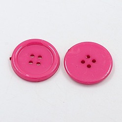 Hot Pink Acrylic Sewing Buttons, Plastic Shirt Buttons for Costume Design, 4-Hole, Dyed, Flat Round, Hot Pink, 25x3mm, Hole: 2mm