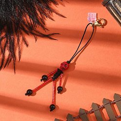 (123L) Белый крем непрозрачный блеск Подвеска в виде скелета на тему Хэллоуина из стеклянных семян, натурального черного оникса и синтетической бирюзы, с карабинами и пылезащитными заглушками из ПВХ, огнеупорный кирпич, 120~127 мм