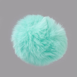 Aquamarine Handmade Faux Rabbit Fur Pom Pom Ball Covered Pendants, Fuzzy Bunny Hair Balls, with Elastic Fiber, Aquamarine, 55~74mm, Hole: 5mm