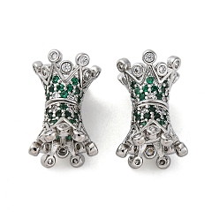Платина Винтовые застежки из латуни с микропаве из кубического циркония, без кадмия, без никеля и без свинца, корона, платина, 15x10 мм, штифты : 0.7 мм