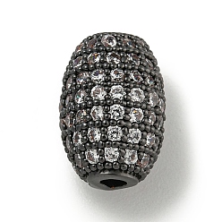 Черный Цвет Металла Латунные микро проложить кубического циркония бусы, овальные, металлический черный , 11.5x8 мм, отверстие : 2 мм