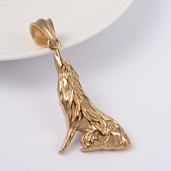 Золотой 316 l хирургические подвески из нержавеющей стали, кулоны воющего волка, золотые, 46x29x6 мм, отверстие : 7x10 мм