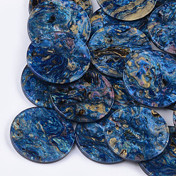 Разноцветный Подвески из ацетата целлюлозы (смолы), плоско-круглые, Плут синий, 27.5x2.5 мм, отверстие : 1.6 мм