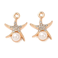 Золотой Подвески из сплава и АБС-пластика с имитацией жемчуга и страз., очарование морской звезды, золотые, 21x15x6 мм, отверстие : 1.8 мм