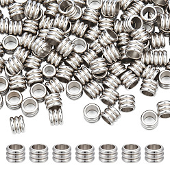 Нержавеющая Сталь Цвет 120 шт. 202 бусины из нержавеющей стали, рифленая колонна, цвет нержавеющей стали, 6x4.5 мм, отверстие : 4 мм