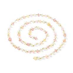 Colorful Handmade Beaded Chain, with Crackle Glass Beads & Brass Eye Pins, Colorful, 8x4mm, 3.28Feet/strand(1m/strand)