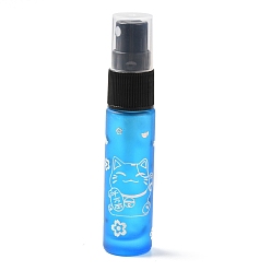 Light Blue Glass Spray Bottles, Fine Mist Atomizer, with Plastic Dust Cap & Refillable Bottle, with Fortune Cat Pattern & Chinese Character, Light Blue, 2x9.6cm, Hole: 9.5mm, Capacity: 10ml(0.34fl. oz)