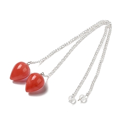 Вишневый Кварц Биолокационные маятники из вишневого кварцевого стекла, с серебряными железными цепочками, кулон в форме капли, 235 мм, отверстие : 1.6 мм