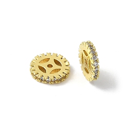 Настоящее золото 18K Латунные микро проложить кубического циркония бусы, без свинца и без кадмия, долговечный, стойки покрытие, плоско-круглые, реальный 18 k позолоченный, 8x1.5 мм, отверстие : 1 мм