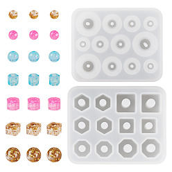 White 2Pcs 2 Styles DIY Beads Silicone Molds, Rectangle, White, 66~69x54~55x13.5~18.5mm, Hole: 2~5.5mm, Inner Diameter: 4~13mm, 1pc/style