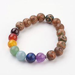 Sattelbraun Yoga Chakra Schmuck, Edelstein-Stretch-Armbänder, Runde, Sattelbraun, 2 Zoll (53 mm)
