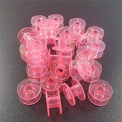 Pink Transparent Plastic Bobbins, Sewing Thread Holders, for Sewing Tools, Pink, 20x10mm, Hole: 6mm