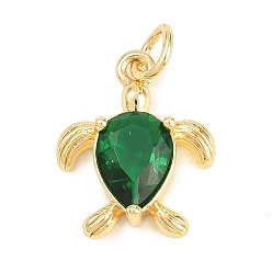 Зеленый Латунные микро проложить кубического циркония подвески, прелести черепахи, без кадмия и без свинца, реальный 18 k позолоченный, зелёные, 15.5x13x4.5 мм, отверстие : 3 мм