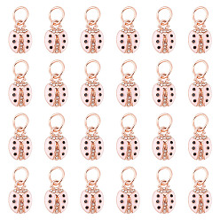 Pink 30Шармы из сплава эмали, с кристально горный хрусталь, розовое золото , коровка, розовые, 14.5x10x4 мм, отверстие : 6 мм