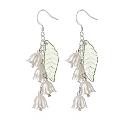 Светло-зеленый Серьги-подвески «Цветок жизни» из АБС-пластика с ракушками и жемчугом из бисера, 304 длинные серьги-подвески с кисточками из нержавеющей стали для женщин, светло-зеленый, 68 мм, штифты : 0.6 мм