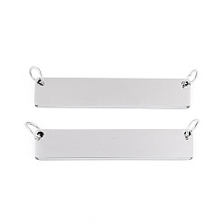 Нержавеющая Сталь Цвет 201 подвески из нержавеющей стали, штамповка пустой метки, прямоугольник амулеты, лазерная резка, цвет нержавеющей стали, 7x36x1.5 мм, отверстие : 3.5~4 мм, Перейти кольцо: 5x0.5 мм, 3.5~4 мм внутренним диаметром