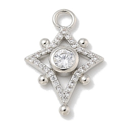 Платина Покрытие стойки латунь микропаве прозрачные подвески из кубического циркония, долговечный, без свинца и без кадмия, звезды прелести, платина, 24x17x3.5 мм, отверстие : 3.2 мм