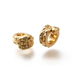 Настоящее золото 18K Латунные микро проложить кубического циркония бусы, без кадмия, без никеля и без свинца, змея, реальный 18 k позолоченный, 7x5 мм, отверстие : 3.5 мм