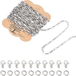 Couleur Acier Inoxydable Kits de bijoux diy, avec 304 en acier inoxydable chaînes vénitiens, chaînes de trombone, fermoirs pince de homard, couleur inox, 8x3x1.5mm, 10m / set