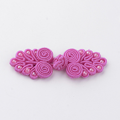 Ярко-Розовый Ручные китайские лягушки узлы наборы кнопок, кнопка полиэфира, цветок, ярко-розовый, 64~72x21~24x4~5 мм