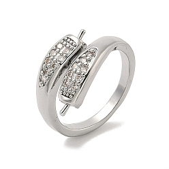 Платина Латунные микрофибровые кубические цирконии чашки колец оправы, для полуполых бусин , платина, контактный: 1 mm., 2~5 мм, размер США 6 (16.5 мм)