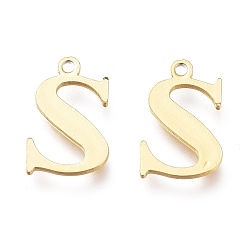 Letter S Вакуумное покрытие pvd 304 подвески из нержавеющей стали, лазерная резка, алфавит, золотые, letter.s, 12.5x8x0.8 мм, отверстие : 1 мм