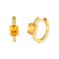 Золотой Овальные серьги-кольца из латуни с микропаве и цирконием, золотые, 11x14 мм