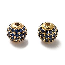 Bleu Foncé 925 perles de zircone cubique micro-pavées en argent sterling, ronde, réel 18 k plaqué or, bleu foncé, 6x5.5mm, Trou: 1.4mm