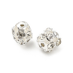 Серебро 10мм латунные хрустальные бусины со стразами, круглые, для ювелирных проектов, серебряные, 9~10x10 мм, отверстие : 1.4 мм