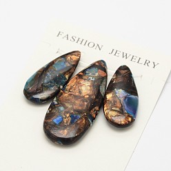 Морской Синий Комплекты подвесок из окрашенной синтетической императорской яшмы и бронзита, слеза, Marine Blue, 35~50x15~20x6~7 мм, отверстие : 1.5 мм