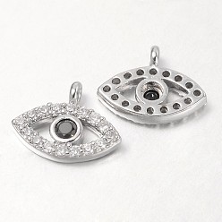 Platinum Eye Brass Micro Pave Cubic Zirconia Charms, Platinum, 8x11x2mm, Hole: 1mm