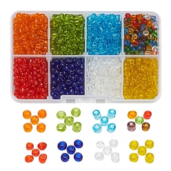 Mixed Color 8 Colors Glass Seed Beads, Transparent, Round, Mixed Color, 4mm, Hole: 1.5mm, about 15g/color
