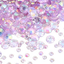 Lilac Electroplated Transparent Flat Back Resin Rhinestone Cabochons, Round Crystal Gems, AB Color, Faceted, Lilac, 1.8~6x0.5~2.3mm