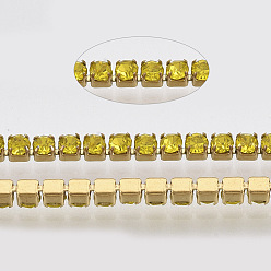 Цитрин 304 цепочки из страз из нержавеющей стали, с катушкой, горный хрусталь чашка цепи, золотые, цитрин, 2x2x2 мм, около 32.8 футов (10 м) / рулон