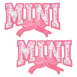 Pink Полиэстер гладить/пришивать заплатки, термоклей, аппликации из ткани, бантом, мини, розовые, 126x200x2.5 мм