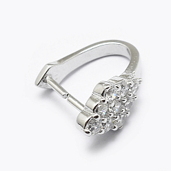 Platinum Anti-Tarnish Rhodium Plated 925 Sterling Silver Micro Pave Cubic Zirconia Pendant Bails, Ice Pick & Pinch Bails, Rhombus, Platinum, 13x6x10mm, pin: 0.7mm