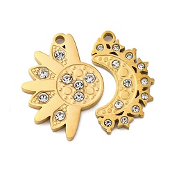 Золотой День святого Валентина 304 подвески из нержавеющей стали, со стразами, Вс & луна, золотые, 22x16x2 мм, отверстие : 1.6 мм