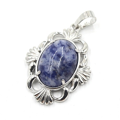 (306FM) Жонкиль матовый с лаймовой подкладкой Натуральные синие пятна яшмы подвески, подвески-цветы из латуни платинового тона, 34x25x9 мм