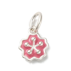 Цветок 925 подвески из стерлингового серебра с индийской красной эмалью, с прыжковых колец, серебряный цвет гальваническим, цветок, 14.5x8x2.5 мм, отверстие : 3.5 мм