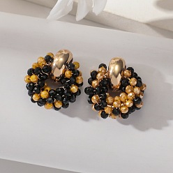 Золотистый Серьги-гвоздики с железными и стеклянными бусинами, с медной проволокой, золотые, золотые, 25x20 мм
