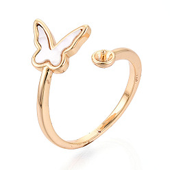 Настоящее золото 18K Бабочка латунная ракушка чашка колышек кольца настройки, настройки манжетного кольца для полусверленных бусин, без кадмия, без никеля и без свинца, реальный 18 k позолоченный, 12.8~14.2 мм, внутренний диаметр: 17~18 мм