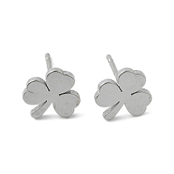 Нержавеющая Сталь Цвет Устойчивые к потускнению унисекс 304 серьги-гвоздики из нержавеющей стали, трилистник, цвет нержавеющей стали, 9x9 мм, штифты : 1 мм