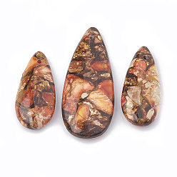 Имперская яшма Собранные бронзитовые и имперские яшмовые подвески, слеза, окрашенные, 36~50x15~21x6~7 мм, отверстие : 1 мм, 3 шт / комплект