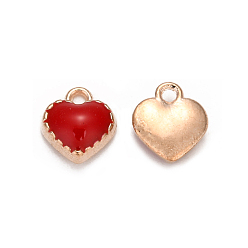 Red Alloy Enamel Charms, Heart, Light Gold, Red, 8x7.50x2.50mm, Hole: 1.5mm