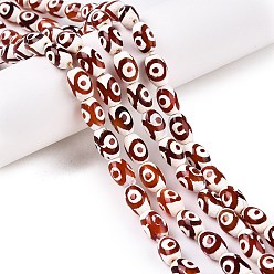 Коричневый Натуральный тибетский агат 3-глаз бусины нити, природных бисера агат, окрашенная и подогревом, овальные, коричневые, 12x8 мм, отверстие : 1.2 мм, около 30 шт / нитка, 14.17'' (36 см)